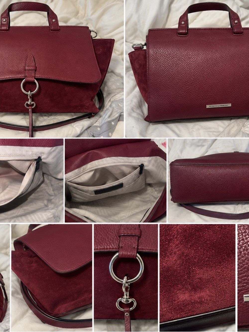 Rebecca Minkoff Burgundy Leather & Suede Satchel